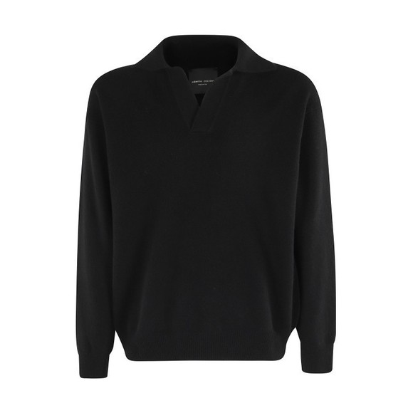 Roberto Collina Long-Sleeved Black Polo With V-Neck - NWT - Picture 1 of 2
